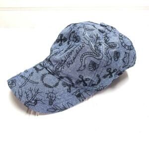 Lucky Brand All Over Embroidered Hat Navy Blue Baseball Dad Cap Artistry Cotton